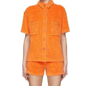 Terry Cloth Electric Rose Orange Piper Beach Resort Short Sleeve Athleisure Sz S